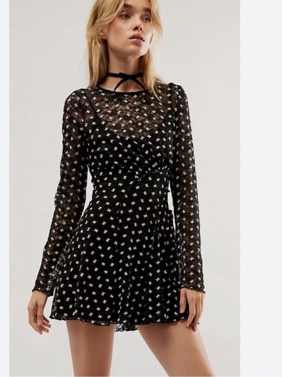 Free People Dresses & Skirts - Free People Sheer Delight  Long Sleeve Mini Dress size M NWT